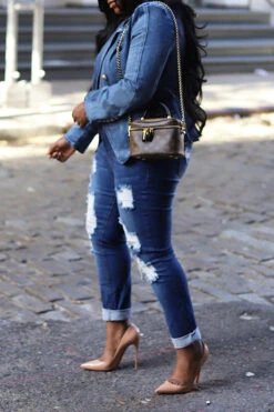 Gradient Denim Pretty Peak Lapel Blazer -Clothing Outlet Store H23070776 NB 3