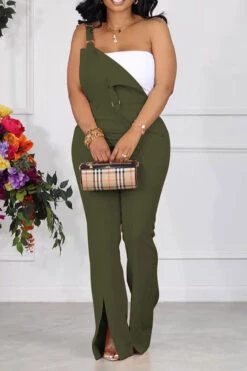 Solid Color Suspenders Commuting Split Hem Jumpsuit -Clothing Outlet Store H23071316 AG 1