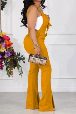 Solid Color Suspenders Commuting Split Hem Jumpsuit -Clothing Outlet Store H23071316 YE 2