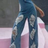 Ripped Unusual Bandeau Denim Jumpsuit