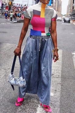 Solid Color Casual Wide Leg Jeans 8 Solid Color Casual Wide Leg Jeans -Clothing Outlet Store H23071331 BL 3