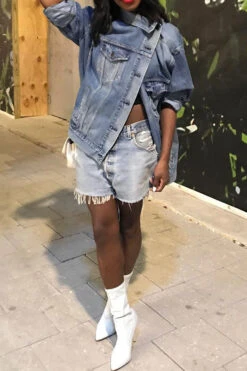 Gradient Urban Irregular Denim Coat