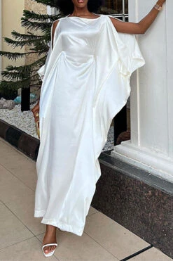 Solid Color Whimsical Split Sleeve Maxi Dress -Clothing Outlet Store H23072014 WH 3