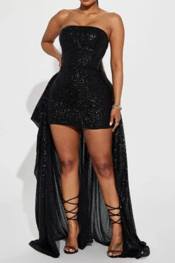 Sequined Sparkly Patchwork Trailing Maxi Dress -Clothing Outlet Store H23072017 BK 1