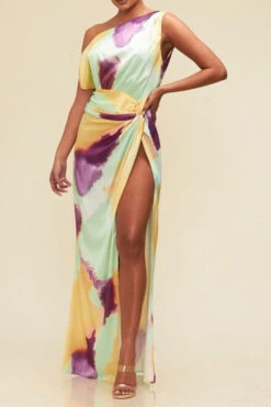 Tie Dye Pretty High Split Asymmetric Maxi Dress -Clothing Outlet Store H23072018 RT 3