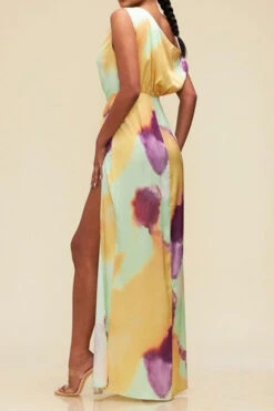 Tie Dye Pretty High Split Asymmetric Maxi Dress -Clothing Outlet Store H23072018 RT 4
