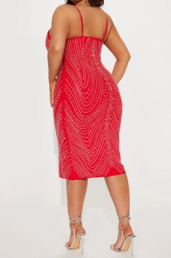 Patchwork Rhinestone Party A-Line Midi Dress -Clothing Outlet Store H23072058 RE 4