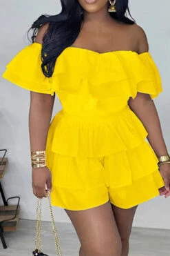 Solid Color Sweet Tiered Ruffle Romper