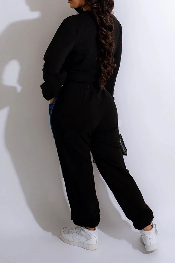 Applique Patchwork Sporty Drawstring Pant Suit 4 Applique Patchwork Sporty Drawstring Pant Suit - Image 4