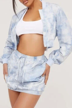 Tie Dye Sporty Zipper Drawstring Skirt Suit -Clothing Outlet Store H23072146 BL 3