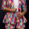 Chevron Print Colorful Peak Lapel Pant Suit