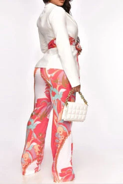 Retro Floral Print Notched Lapel Belted Pant Suit -Clothing Outlet Store H23072149 PI 2