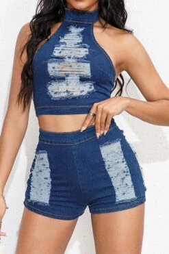 Ripped On-trend Denim Pant Suit -Clothing Outlet Store H23072150 NB 1