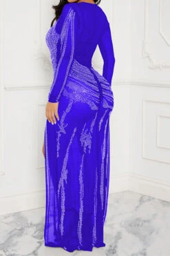 Rhinestone Flattering See-Through High Split Maxi Dress -Clothing Outlet Store H23072159 BL 2