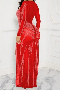 Rhinestone Flattering See-Through High Split Maxi Dress -Clothing Outlet Store H23072159 RE 2