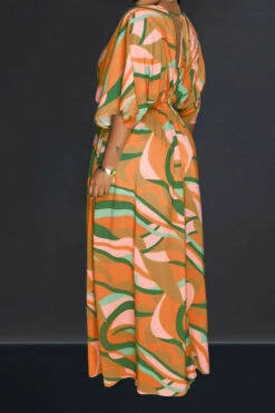 Ripple Print Laid Back Side Split Maxi Dress -Clothing Outlet Store H23072160 OR 2