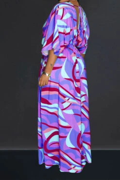 Ripple Print Laid Back Side Split Maxi Dress -Clothing Outlet Store H23072160 PU 2