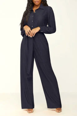 Solid Color Classic Belted Pleated Jumpsuit 29 Solid Color Classic Belted Pleated Jumpsuit -Clothing Outlet Store H23072186 BK 2