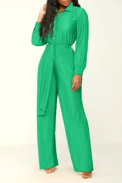 Solid Color Classic Belted Pleated Jumpsuit 24 Solid Color Classic Belted Pleated Jumpsuit -Clothing Outlet Store H23072186 GR 1