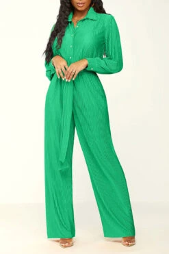 Solid Color Classic Belted Pleated Jumpsuit 25 Solid Color Classic Belted Pleated Jumpsuit -Clothing Outlet Store H23072186 GR 2