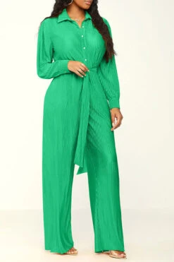 Solid Color Classic Belted Pleated Jumpsuit 26 Solid Color Classic Belted Pleated Jumpsuit -Clothing Outlet Store H23072186 GR 3