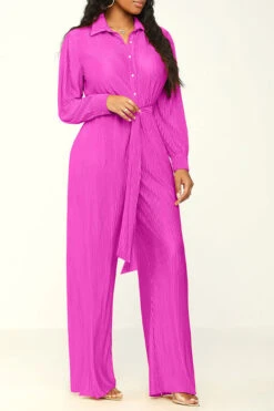 Solid Color Classic Belted Pleated Jumpsuit 22 Solid Color Classic Belted Pleated Jumpsuit -Clothing Outlet Store H23072186 RR 3