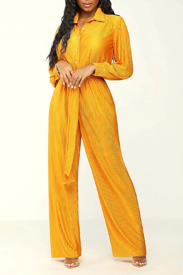 Solid Color Classic Belted Pleated Jumpsuit 2 Solid Color Classic Belted Pleated Jumpsuit - Image 2