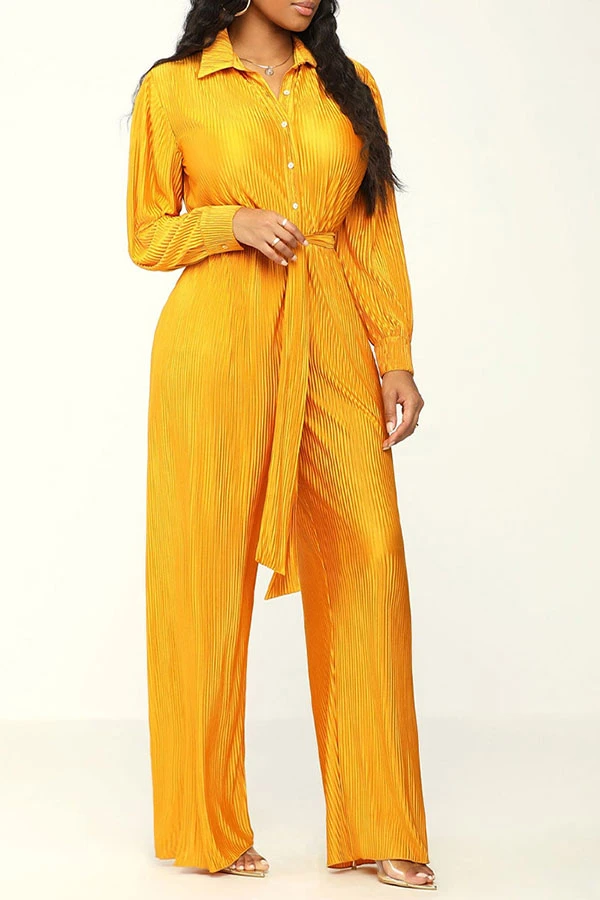 Solid Color Classic Belted Pleated Jumpsuit 3 Solid Color Classic Belted Pleated Jumpsuit - Image 3