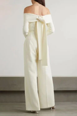 Solid Color Elegant Off Shoulder Lace-Up Jumpsuit