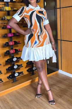 Patchwork Houndstooth On-trend Ruffle Mini Dress -Clothing Outlet Store H23080710 YE 3