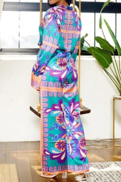 Tribal Print Patchwork Laid Back Pant Suit -Clothing Outlet Store H23080750 PU 2