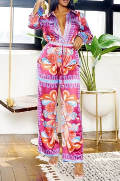 Tribal Print Patchwork Laid Back Pant Suit -Clothing Outlet Store H23080750 RE 4