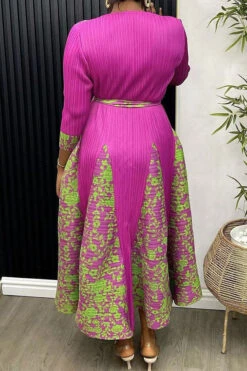 Floral Print Patchwork Pretty Belted Pleated Midi Dress 6 Floral Print Patchwork Pretty Belted Pleated Midi Dress -Clothing Outlet Store H23080754 RR 3