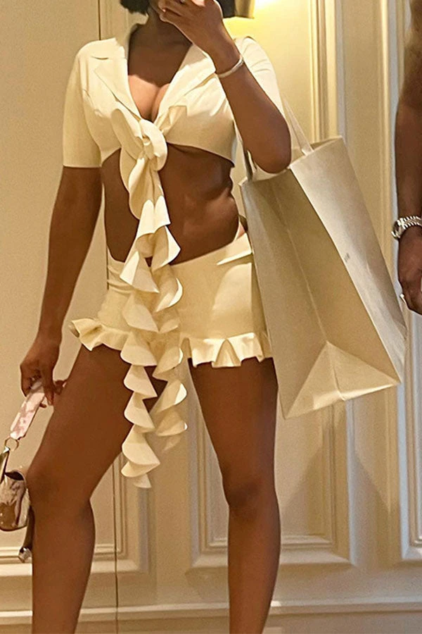 Solid Color Hot Ruffle Ribbons Skirt Suit 1 Solid Color Hot Ruffle Ribbons Skirt Suit