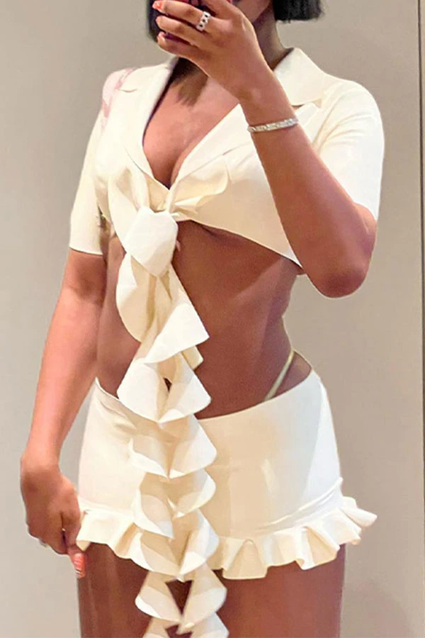 Solid Color Hot Ruffle Ribbons Skirt Suit 2 Solid Color Hot Ruffle Ribbons Skirt Suit - Image 2