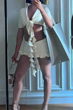 Solid Color Hot Ruffle Ribbons Skirt Suit 6 Solid Color Hot Ruffle Ribbons Skirt Suit -Clothing Outlet Store H23080764 BE 3