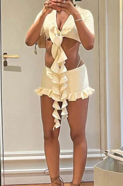 Solid Color Hot Ruffle Ribbons Skirt Suit 7 Solid Color Hot Ruffle Ribbons Skirt Suit -Clothing Outlet Store H23080764 BE 4