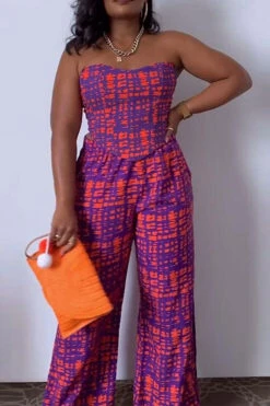 Graphic Print Chic Bandeau Pant Suit