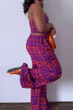 Graphic Print Chic Bandeau Pant Suit -Clothing Outlet Store H23080772 PU 3