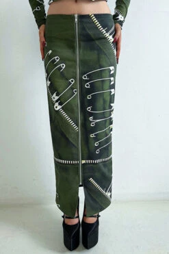 Pin Print Flattering Zipper Skirt Suit -Clothing Outlet Store H23080775 GR 3