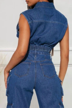 Solid Color On-trend Zipper Denim Camisole -Clothing Outlet Store H23080791 BL 3