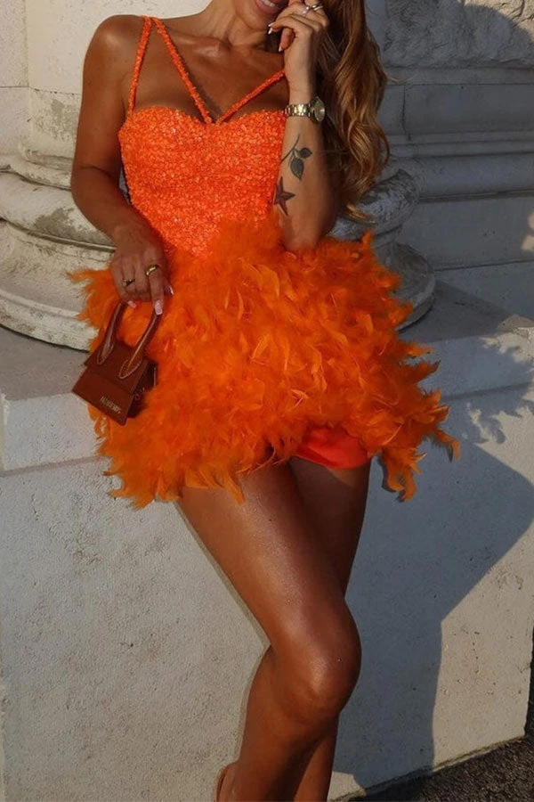 Sequined Patchwork Sweet Feather Mini Dress 1 Sequined Patchwork Sweet Feather Mini Dress