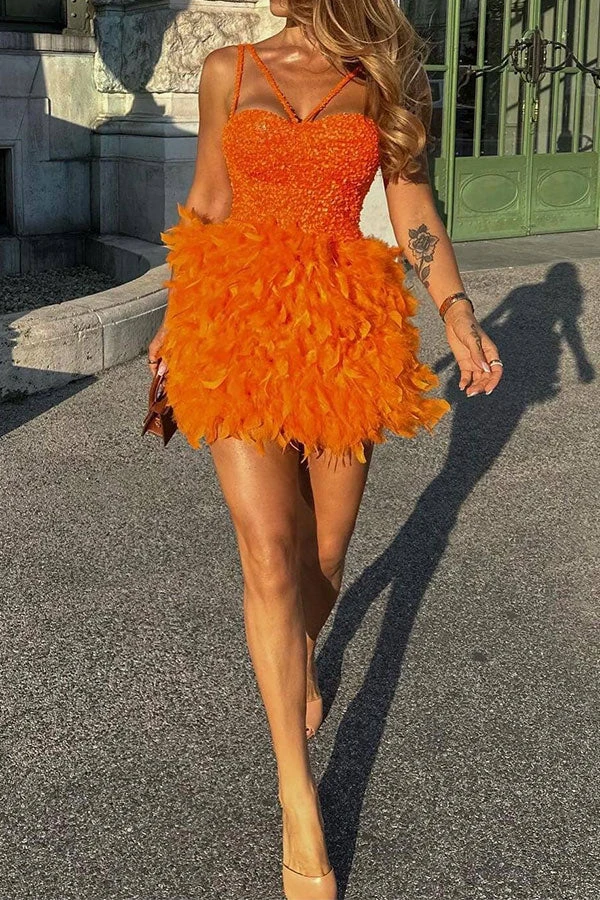 Sequined Patchwork Sweet Feather Mini Dress 3 Sequined Patchwork Sweet Feather Mini Dress - Image 3