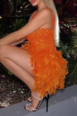 Sequined Patchwork Sweet Feather Mini Dress 9 Sequined Patchwork Sweet Feather Mini Dress -Clothing Outlet Store H23080933 OR 4