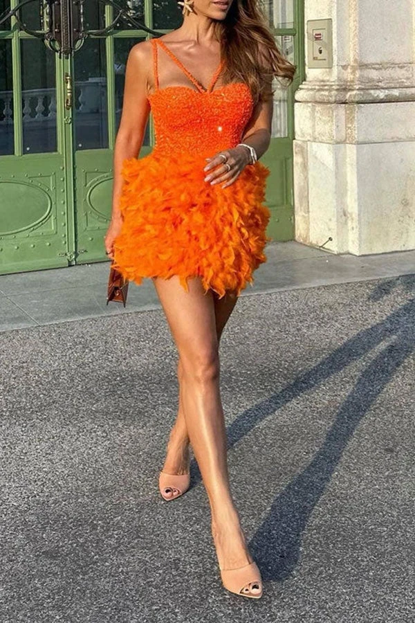 Sequined Patchwork Sweet Feather Mini Dress 5 Sequined Patchwork Sweet Feather Mini Dress - Image 5