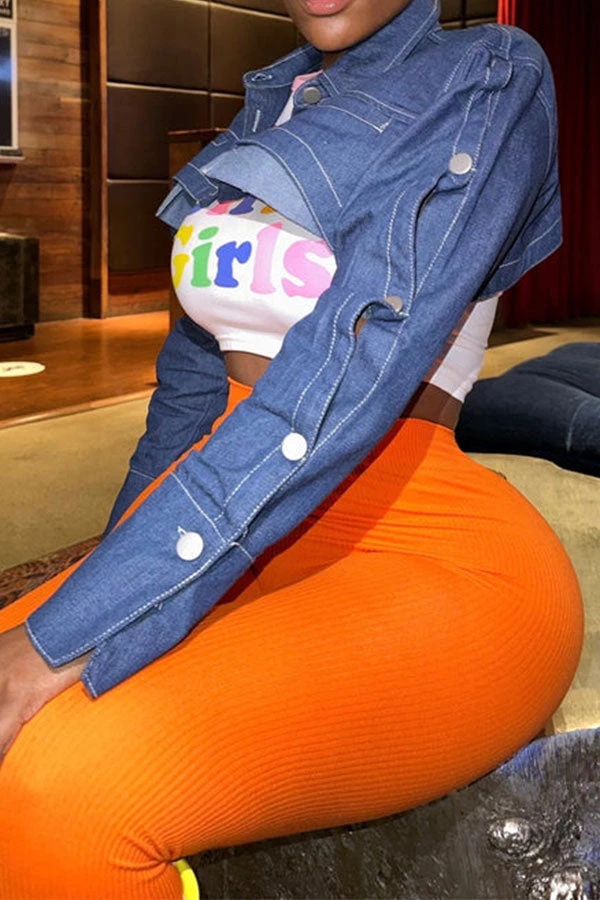 Solid Color Cool Crop Denim Jacket 2 Solid Color Cool Crop Denim Jacket - Image 2