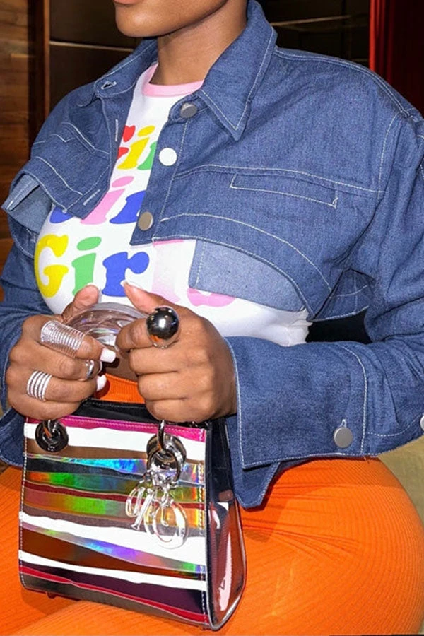 Solid Color Cool Crop Denim Jacket 3 Solid Color Cool Crop Denim Jacket - Image 3