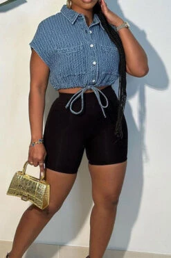 Solid Color Smart Drawstring Denim Gilet