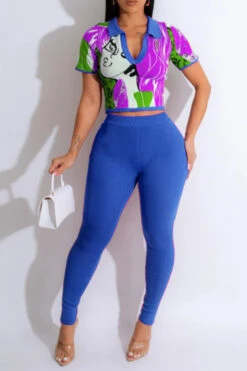 Abstract Print Flattering Bodycon Pant Suit 14 Abstract Print Flattering Bodycon Pant Suit -Clothing Outlet Store H23081437 BL 1