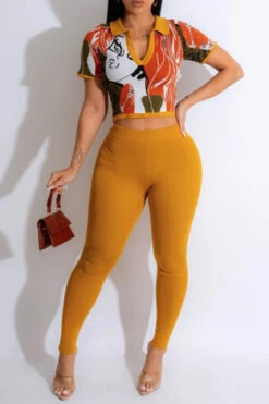 Abstract Print Flattering Bodycon Pant Suit